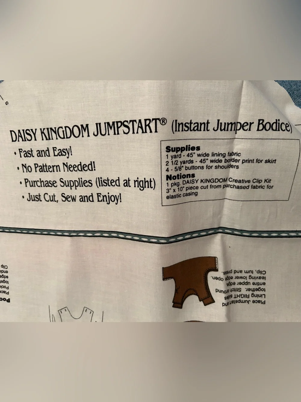 Daisy Kingdom Jumpstart instant Jumper Bodice Cut & Sew Fabric S-XL  Country